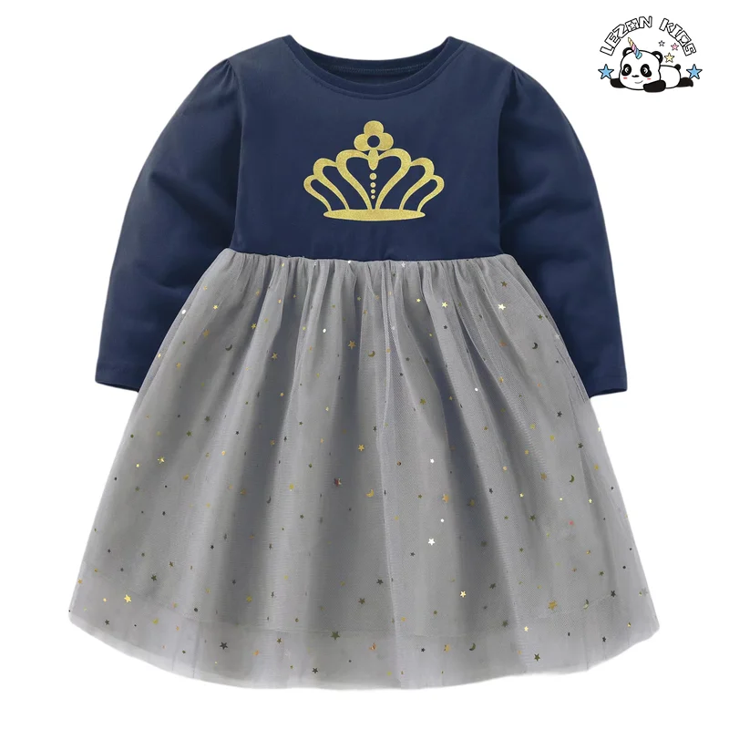 LEZONKIDS - Fornecedor Vende Diretamente Vestidos Tutu de Festa de Formatura com Coroa Dourada Impressa para Meninas Crianças